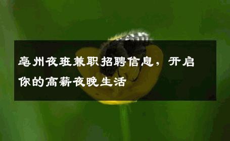 亳州夜班兼职招聘信息，开启你的高薪夜晚生活