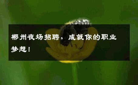 郴州夜场招聘，成就你的职业梦想！