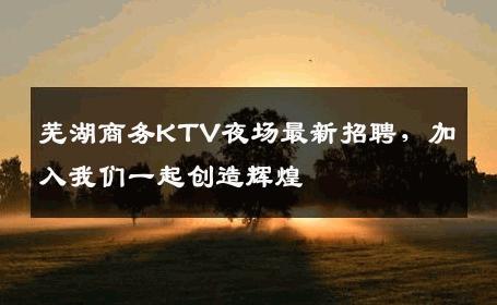 芜湖商务KTV夜场最新招聘，加入我们一起创造辉煌