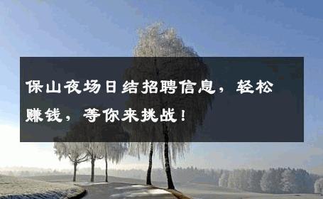 保山夜场日结招聘信息，轻松赚钱，等你来挑战！