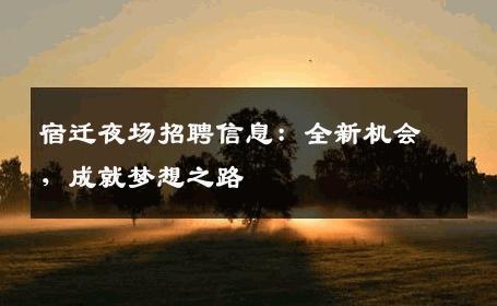 宿迁夜场招聘信息：全新机会，成就梦想之路