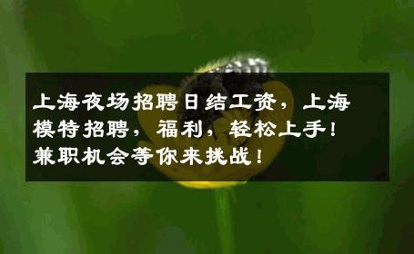 上海夜场招聘日结工资，上海模特招聘，福利，轻松上手！兼职机会等你来挑战！