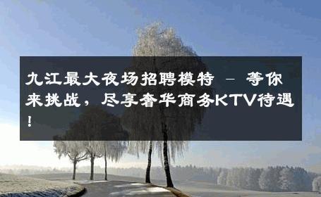 九江最大夜场招聘模特 - 等你来挑战，尽享奢华商务KTV待遇！