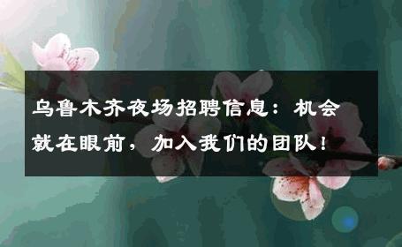乌鲁木齐夜场招聘信息：机会就在眼前，加入我们的团队！