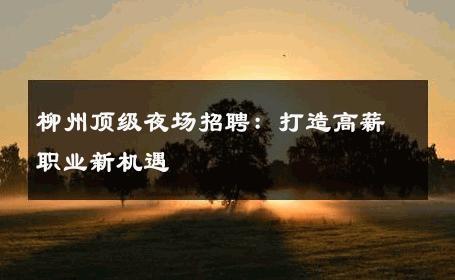 柳州顶级夜场招聘：打造高薪职业新机遇