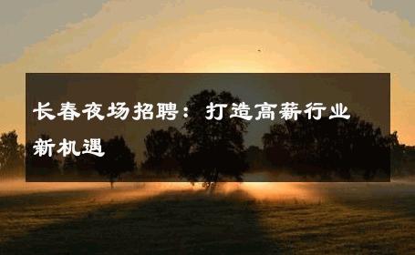 长春夜场招聘：打造高薪行业新机遇