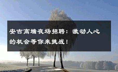 安吉高端夜场招聘：激动人心的机会等你来挑战！