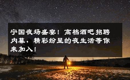宁国夜场盛宴！高档酒吧招聘内幕，精彩纷呈的夜生活等你来加入！