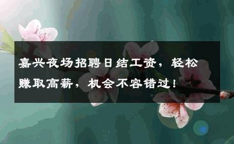 嘉兴夜场招聘日结工资，轻松赚取高薪，机会不容错过！