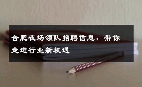 合肥夜场领队招聘信息，带你走进行业新机遇