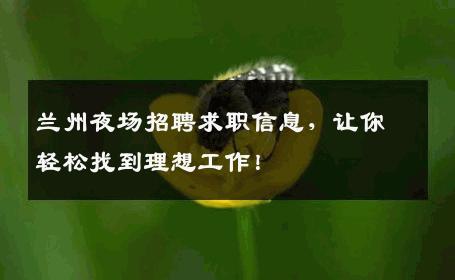 兰州夜场招聘求职信息，让你轻松找到理想工作！