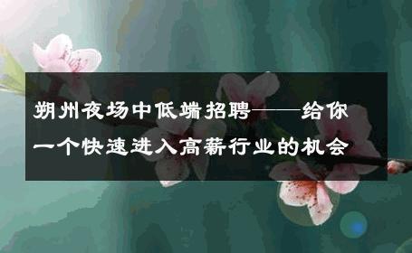 朔州夜场中低端招聘——给你一个快速进入高薪行业的机会