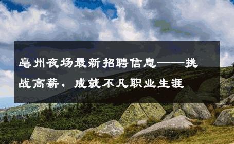 亳州夜场最新招聘信息——挑战高薪，成就不凡职业生涯