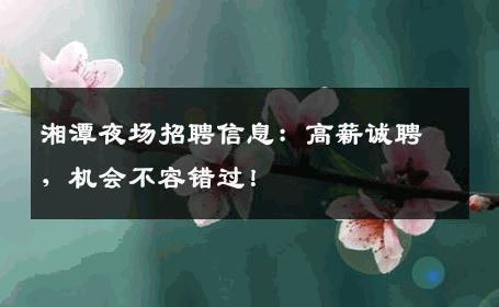 湘潭夜场招聘信息：高薪诚聘，机会不容错过！