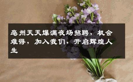 亳州天天爆满夜场招聘，机会难得，加入我们，开启辉煌人生