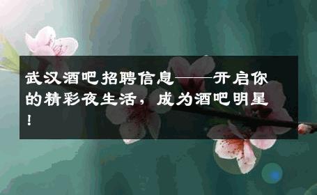 武汉酒吧招聘信息——开启你的精彩夜生活，成为酒吧明星！