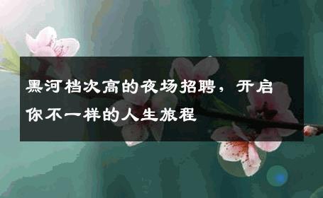黑河档次高的夜场招聘，开启你不一样的人生旅程