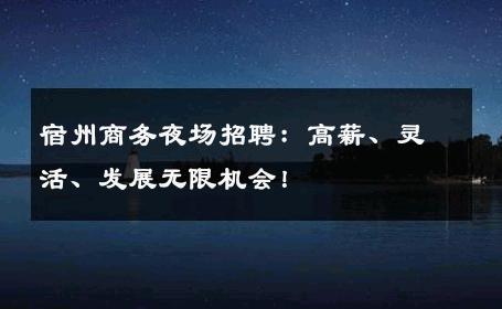宿州商务夜场招聘：高薪、灵活、发展无限机会！