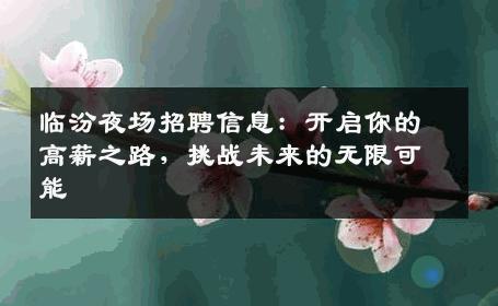 临汾夜场招聘信息：开启你的高薪之路，挑战未来的无限可能