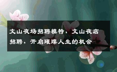 文山夜场招聘模特，文山夜店招聘，开启璀璨人生的机会