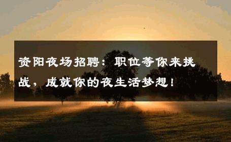资阳夜场招聘：职位等你来挑战，成就你的夜生活梦想！