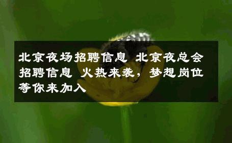 北京夜场招聘信息 北京夜总会招聘信息 火热来袭，梦想岗位等你来加入