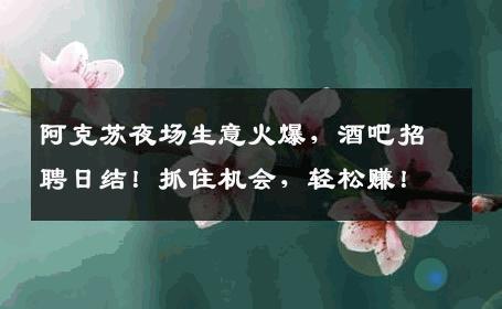 阿克苏夜场生意火爆，酒吧招聘日结！抓住机会，轻松赚！