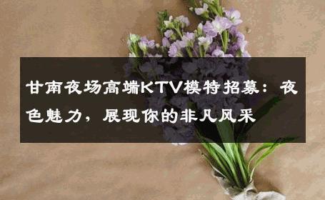 甘南夜场高端KTV模特招募：夜色魅力，展现你的非凡风采