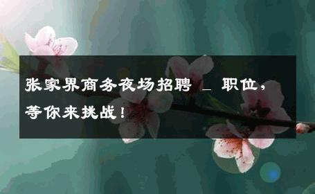 张家界商务夜场招聘 _ 职位，等你来挑战！