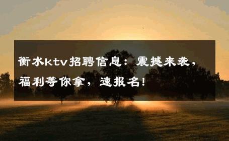 衡水ktv招聘信息：震撼来袭，福利等你拿，速报名！