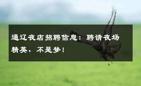 通辽夜店招聘信息：聘请夜场精英，不是梦！