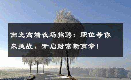 南充高端夜场招聘：职位等你来挑战，开启财富新篇章！