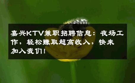 嘉兴KTV兼职招聘信息：夜场工作，轻松赚取超高收入，快来加入我们！