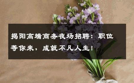 揭阳高端商务夜场招聘：职位等你来，成就不凡人生！