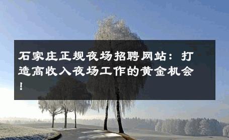石家庄正规夜场招聘网站：打造高收入夜场工作的黄金机会！