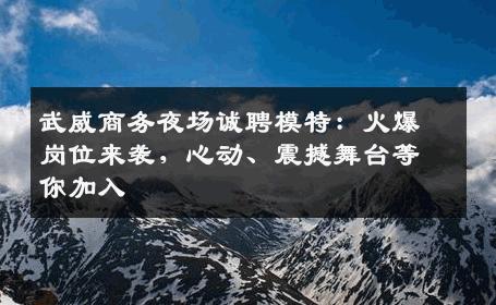 武威商务夜场诚聘模特：火爆岗位来袭，心动、震撼舞台等你加入