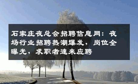 石家庄夜总会招聘信息网：夜场行业招聘热潮爆发，岗位全曝光，求职者速来应聘