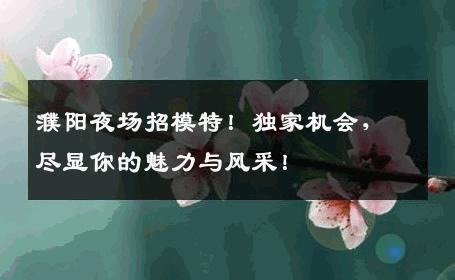 濮阳夜场招模特！独家机会，尽显你的魅力与风采！