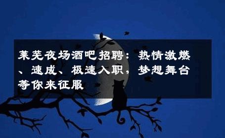 莱芜夜场酒吧招聘：热情激燃、速成、极速入职，梦想舞台等你来征服