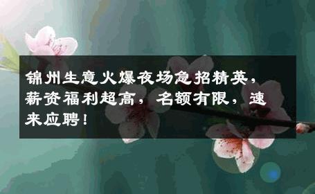 锦州生意火爆夜场急招精英，薪资福利超高，名额有限，速来应聘！