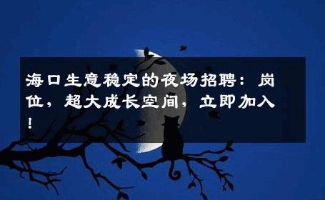 海口生意稳定的夜场招聘：岗位，超大成长空间，立即加入！