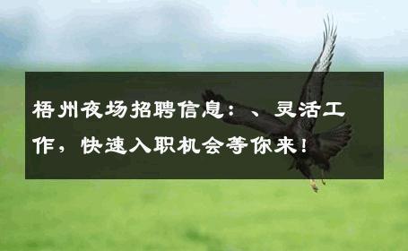 梧州夜场招聘信息：、灵活工作，快速入职机会等你来！