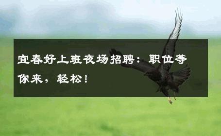 宜春好上班夜场招聘：职位等你来，轻松！