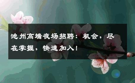 池州高端夜场招聘：机会，尽在掌握，快速加入！