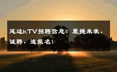 延边kTV招聘信息：震撼来袭，诚聘，速报名！