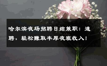 哈尔滨夜场招聘日结兼职：速聘，轻松赚取丰厚夜班收入！