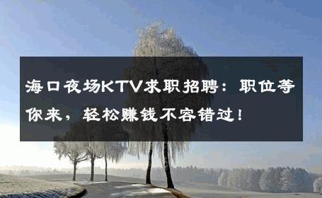 海口夜场KTV求职招聘：职位等你来，轻松赚钱不容错过！