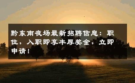 黔东南夜场最新招聘信息：职位，入职即享丰厚奖金，立即申请！