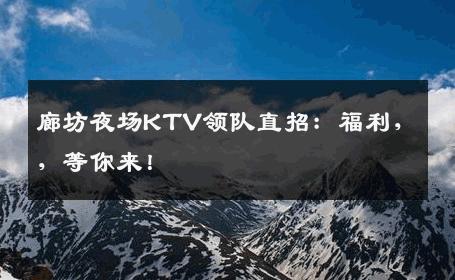 廊坊夜场KTV领队直招：福利，，等你来！
