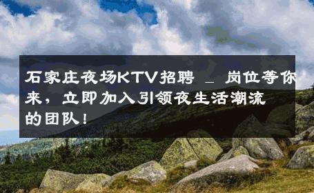 石家庄夜场KTV招聘 _ 岗位等你来，立即加入引领夜生活潮流的团队！